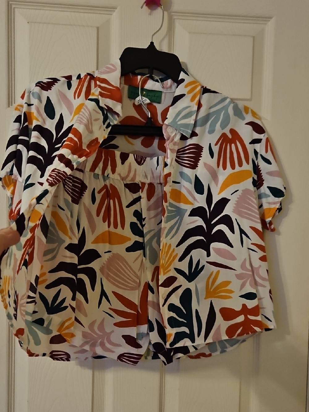 Tropical Leaf Print Short Sleeve Button-Up Shirt and Matching Shorts- Multicolor